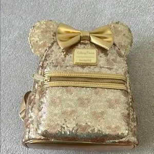 Loungefly | Bags | Nwt Disney Gold Sequin Backpack And  display picture 3